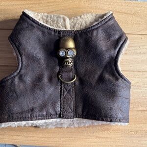 Brown fake Leather Dog Vest with Skull Accent
